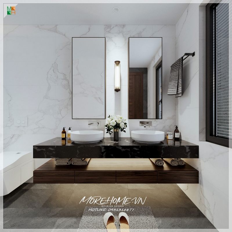 Phòng tắm nội thất thiết kế phù hợp với không gian và phong cách của gia chủ, tiện nghi hiện đại hỗ trợ tốt cho quá trình sử dụng sinh hoạt hằng ngày của gia chủ